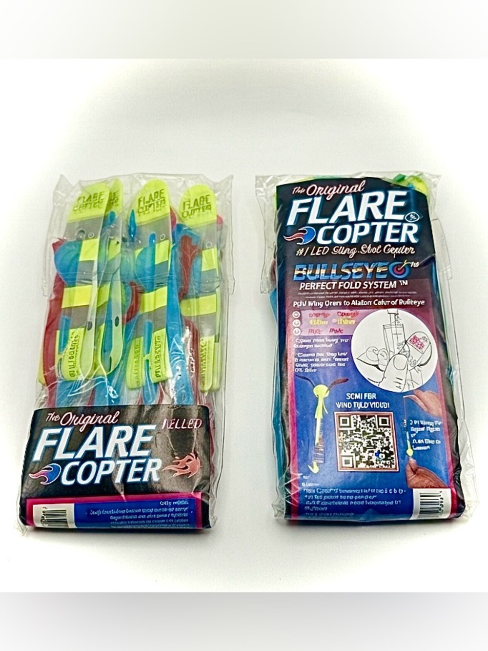 4 Pk Flare Copter Original LED RAINBOW Slingshot Flying Toy w/ Launcher
